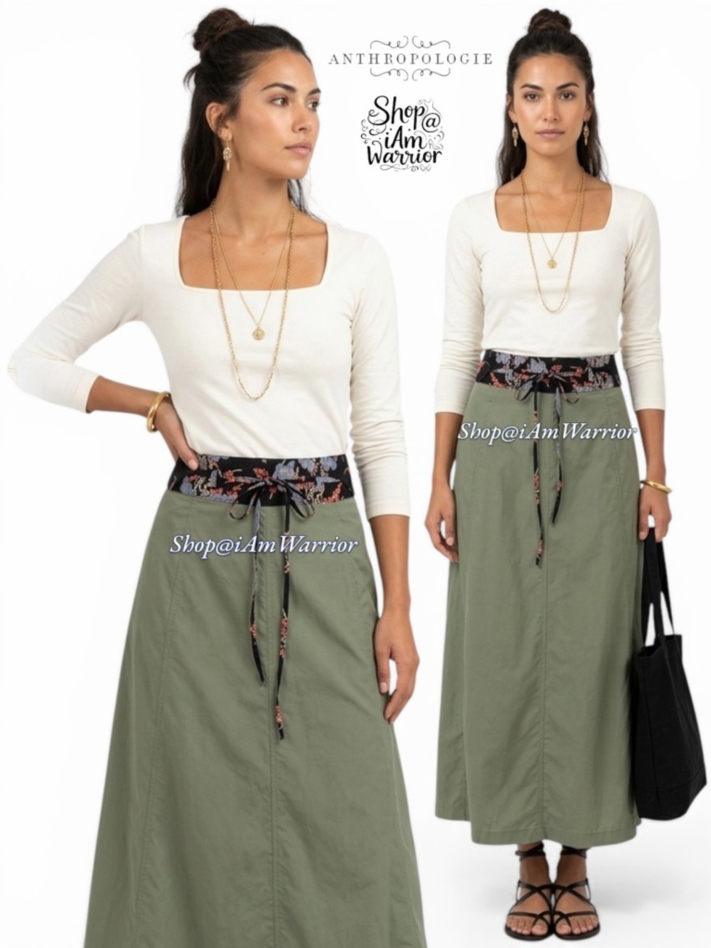Anthropologie rare Sitwell floral waist belt olive maxi skirt *shop@iamwarrior